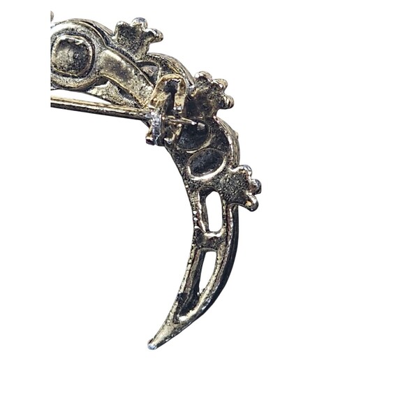Vintage Brooch Gerry Weber Crescent Moon Pin Gold Tone Red Enamel Art Deco - Picture 5 of 8